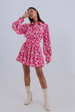 Mini Smock Dress in Fuchsia Vintage Floral