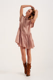 Tiered Hem Shirt Dress in Light Pink