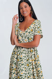 Mini Dress in Green Floral Print