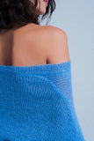 Blue v Neck Knitted Sweater