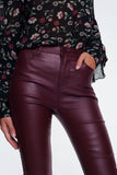 Faux Leather Stretch Pants in Maroon