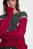 Chevron Color Block Sweater in Red