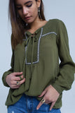 Green Blouse With Embroidered Trims