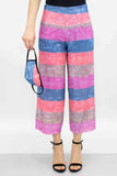 Striped Print Cropped Gaucho Pants and Mask - Pink