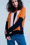 Camel and Navy Color Block Sweater