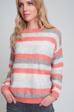 Round Neck Sweater in Red With Stripes and Long Sleeves