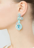 Floral Earrings With Swarovski Stones in Blue Color