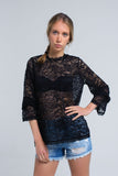 Black Sheer Lace Top With Bell Sleeves