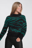 Fluffy High Neck Sweater With Stripes in Green