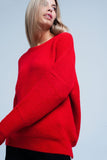 Red Knitted Boat Neck Sweater