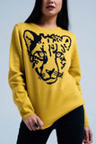 Mustard Knitted Sweater With Leopard