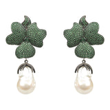 Baroque Pearl Green Flower Drop Earring  Oxidised