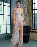 Silver Sequin See Through Gown