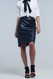 Black Midi Straight Faux Leather Skirt