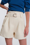 Leather Look Short With Pockets and Paperbag Waist