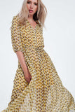 Yellow Floral Long Sleeve Maxi Dress