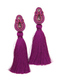 Long Tassel Earrings in Fuchsia Color