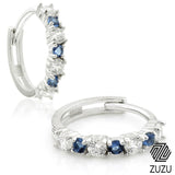 Silver CZ & Sapphire Blue Cartilage Huggie Earrings