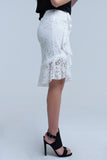 White Lace and Ruffle Midi Skirt