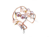 Handmade Pearl Cuff Bracelet With Vintage Rose, Light Rose Pearls, Rhinestones, Gold Charms, Pointed Studs. Summer Brace