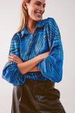 Puff Sleeve Printed Blouse in Blue