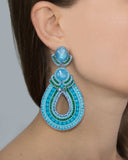 Hoop Teardrop Beaded Earrings in Blue Color