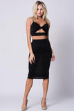 Solid High Waist Midi Skirt Set