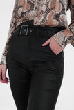 Shiny Black Faux Leather Pants With Belt