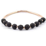 Lava Stone Essential Oil Bracelet - Black Lava Stone and Gold