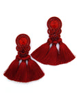 Earrings With Tassels in Dark Red Color