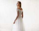 Ivory Off-The-Shoulder Short Sleeves Lace Maxi Tulle Gown Wedding