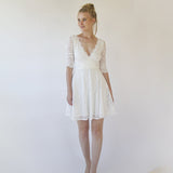 Ivory Wrap Lace Mini Wedding Dress Bracelet Sleeves #1373