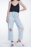 High Rise Straight Crop Jeans in Lightwash Blue