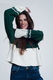 Green Turtleneck Sweatshirt With Stripes in Cream