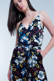 Navy Jumpsuit With Floral Pattern