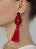 Floral Tassel Earrings in Dark Red Color